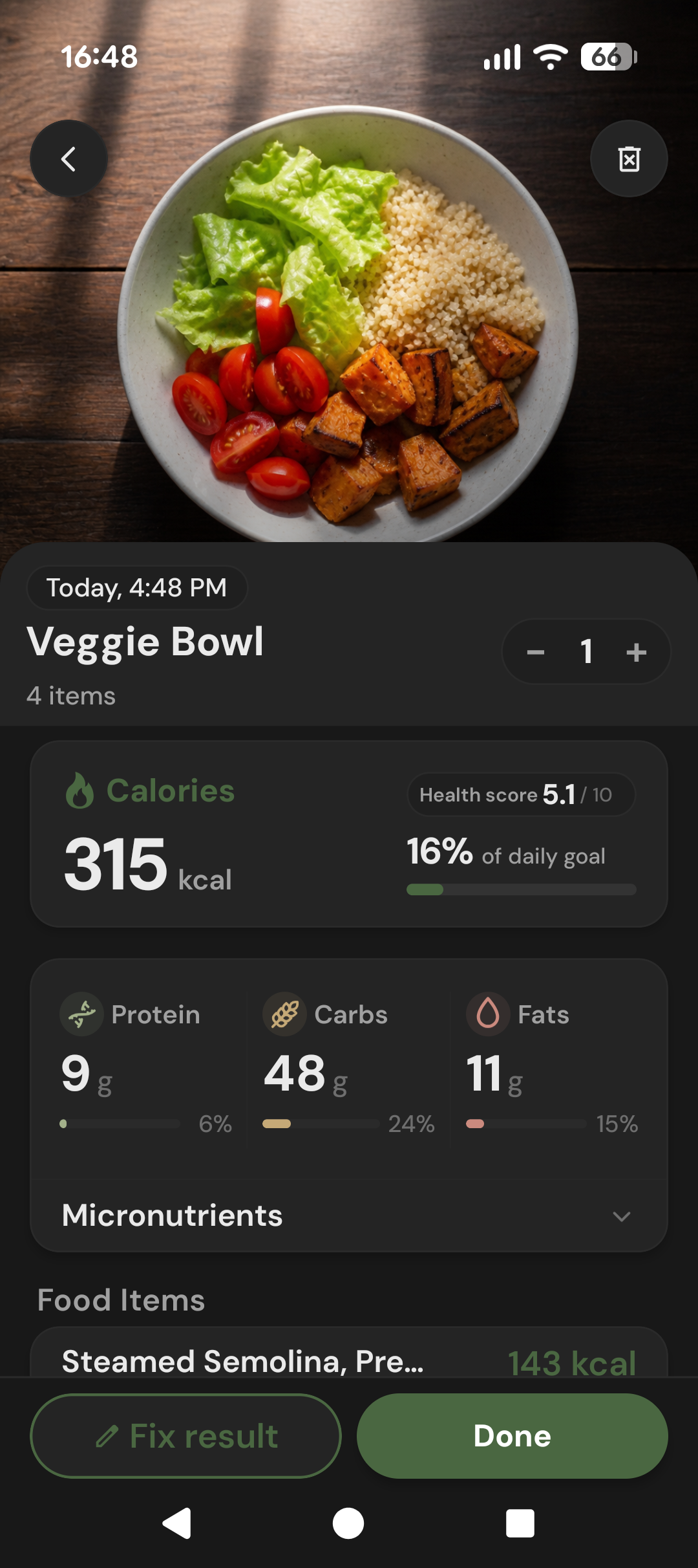 Caloriva meal photo and nutrition details