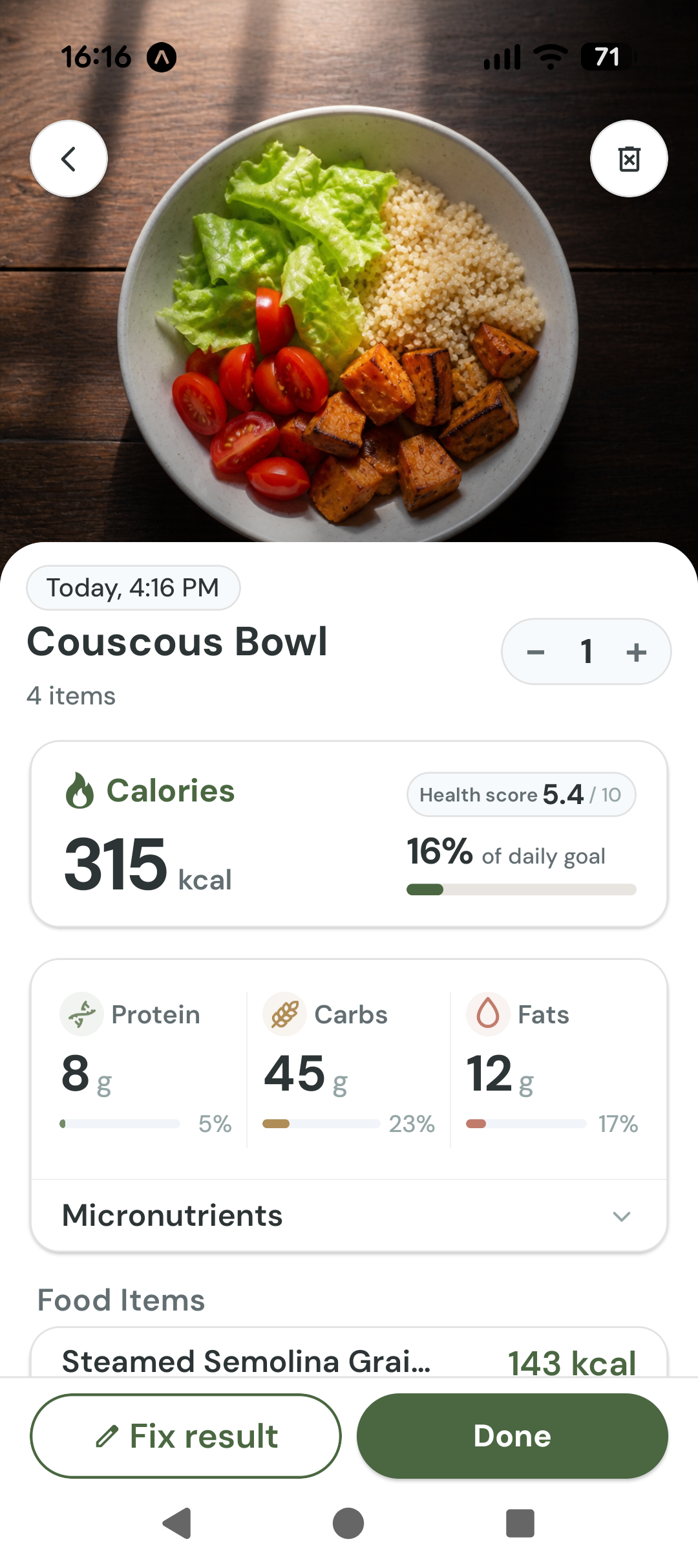 Caloriva meal photo and nutrition details